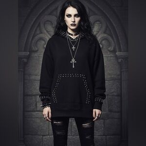 Zara Black Hoodie with Silver Studs